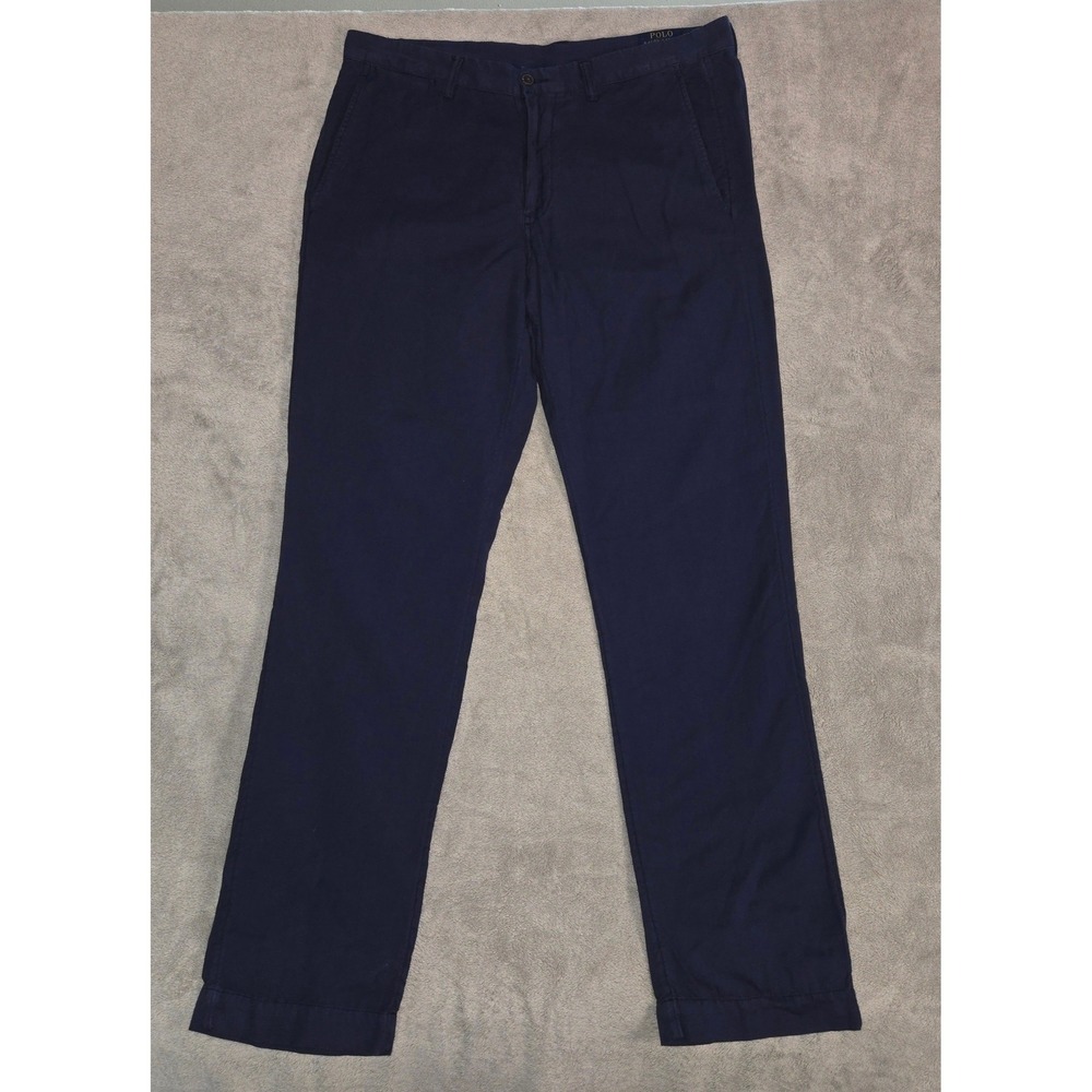 Polo Ralph Lauren Mens 34x34 Navy Blue Linen Cotton Straight Fit Chino Pants